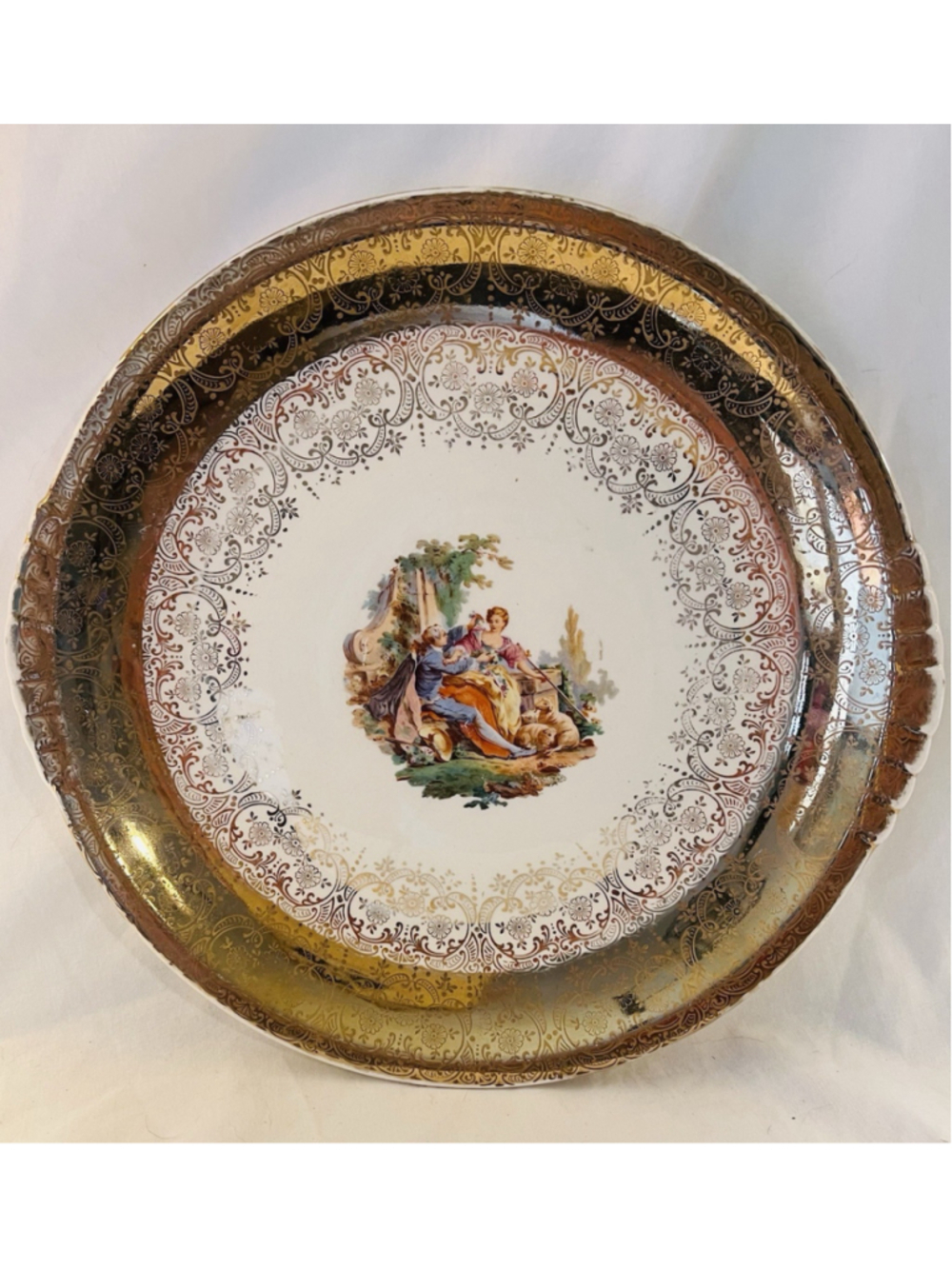 Royal China 22K Gold Couple Decorative Plate Platter Colonial Victorian